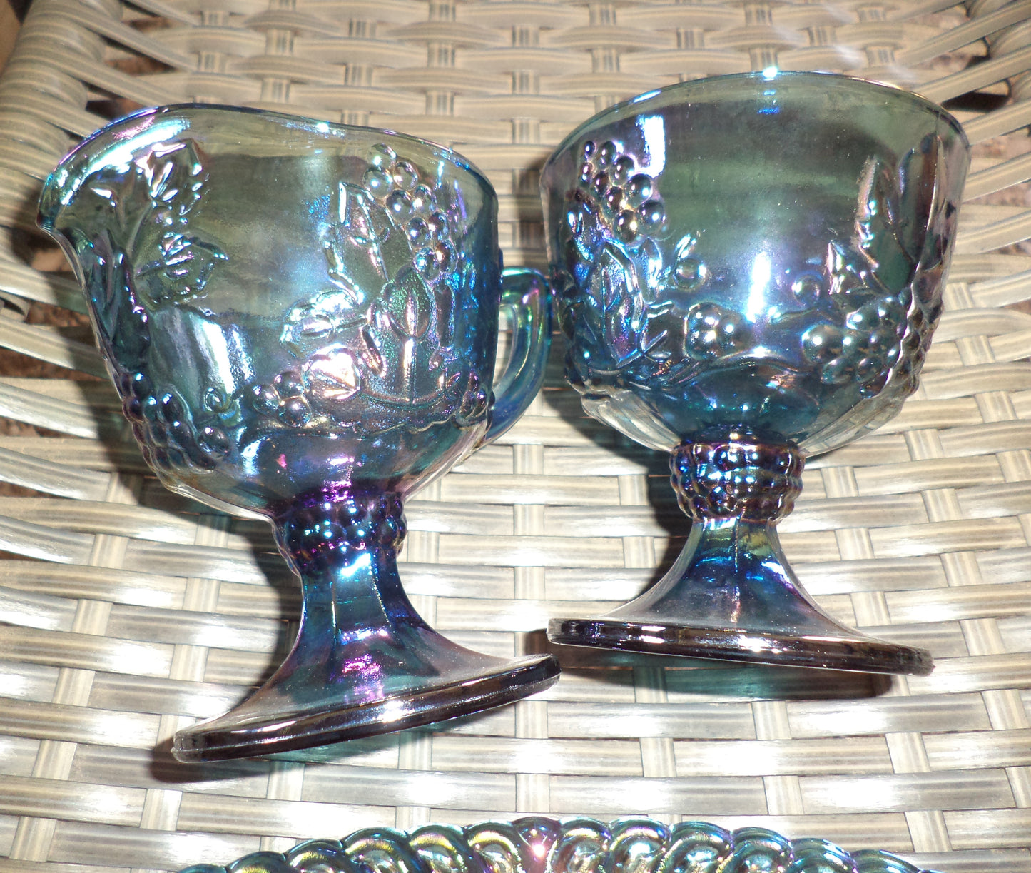 Vintage Indiana Blue Carnival Cream ,Sugar, Tray Set
