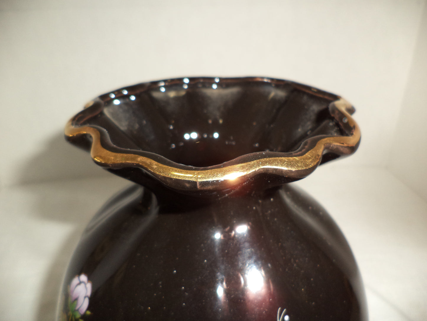 Black & Gold W/ Purple Flowers Vase