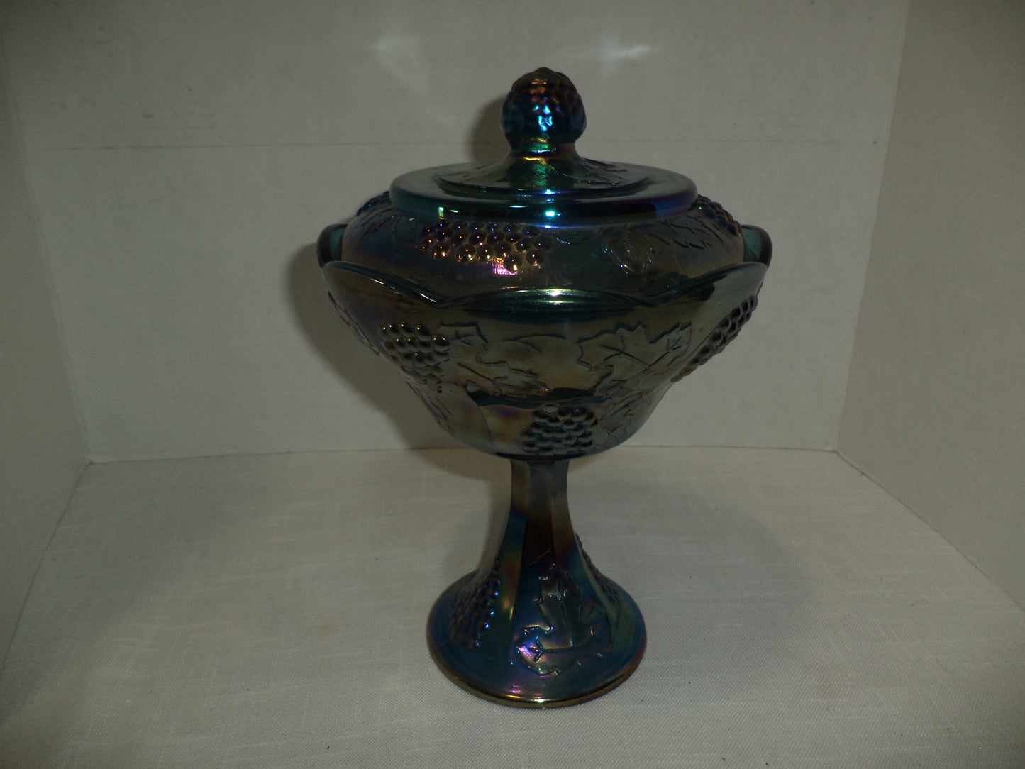 Carnival Blue Harvest Indiana Pedestal Candy Dish
