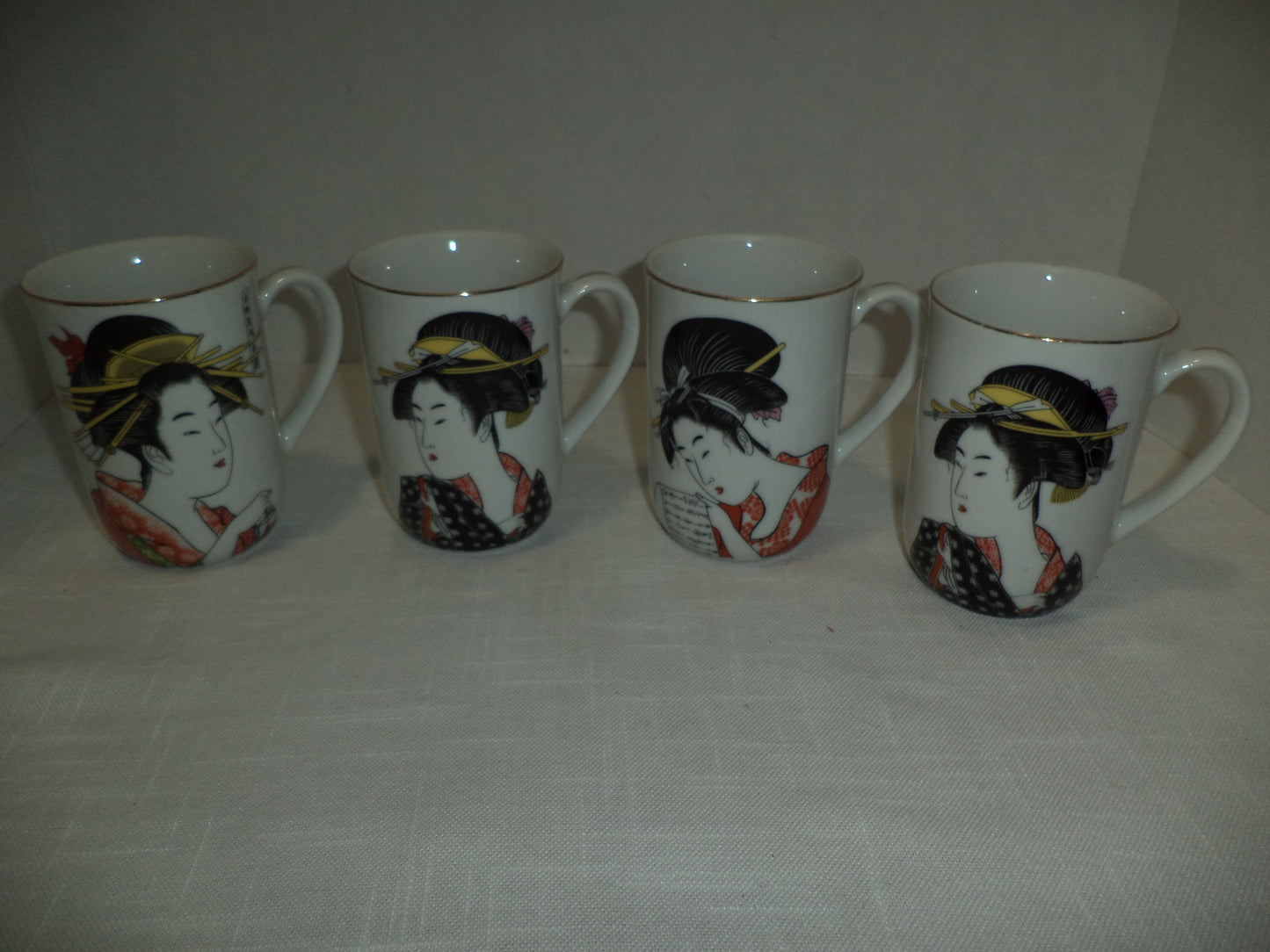 4 Japanese Geisha Girl Mugs