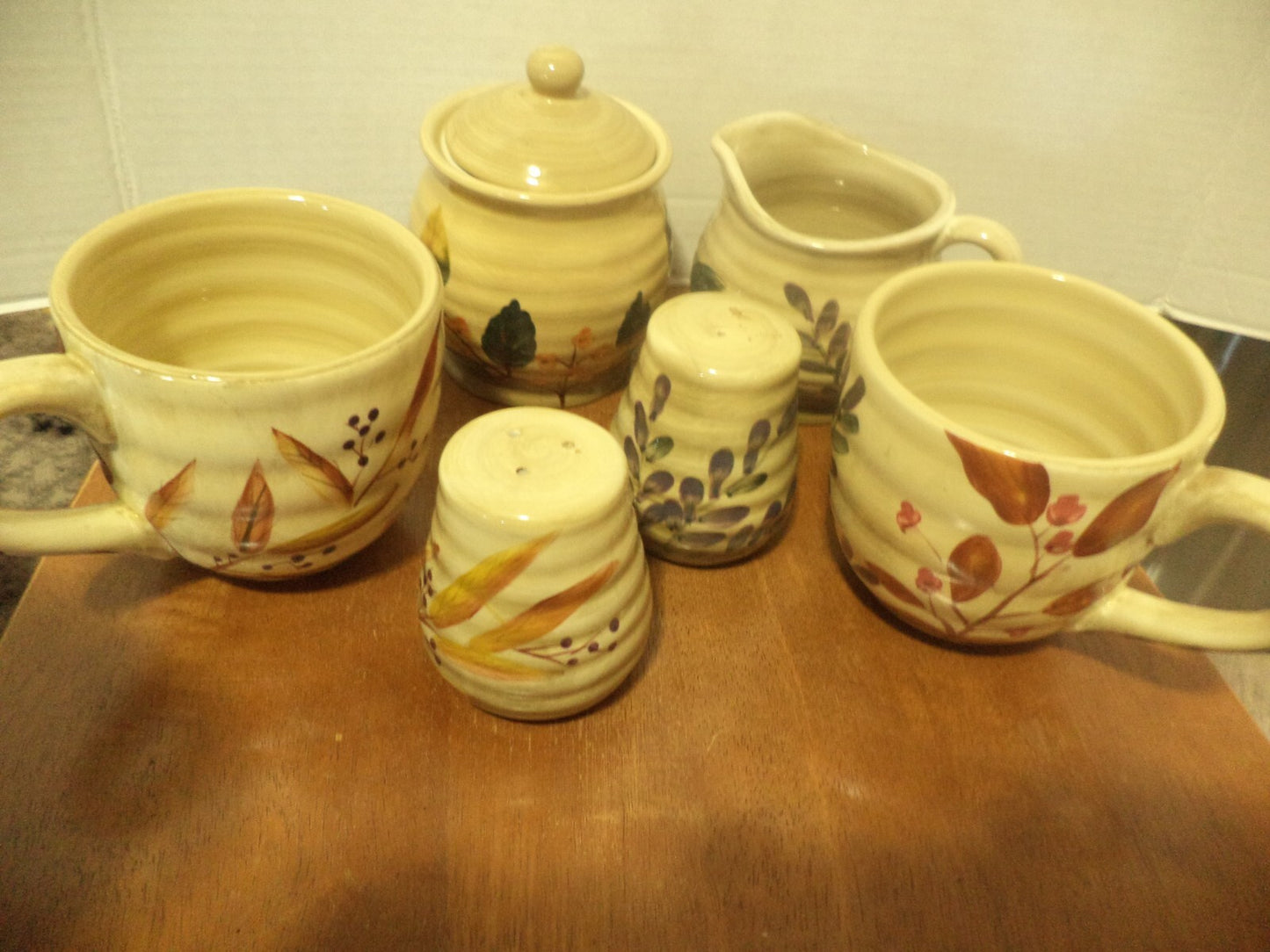 Home Trends Shadowwood Creamer,Sugar,Salt&Pepper, 2Coffee Cups