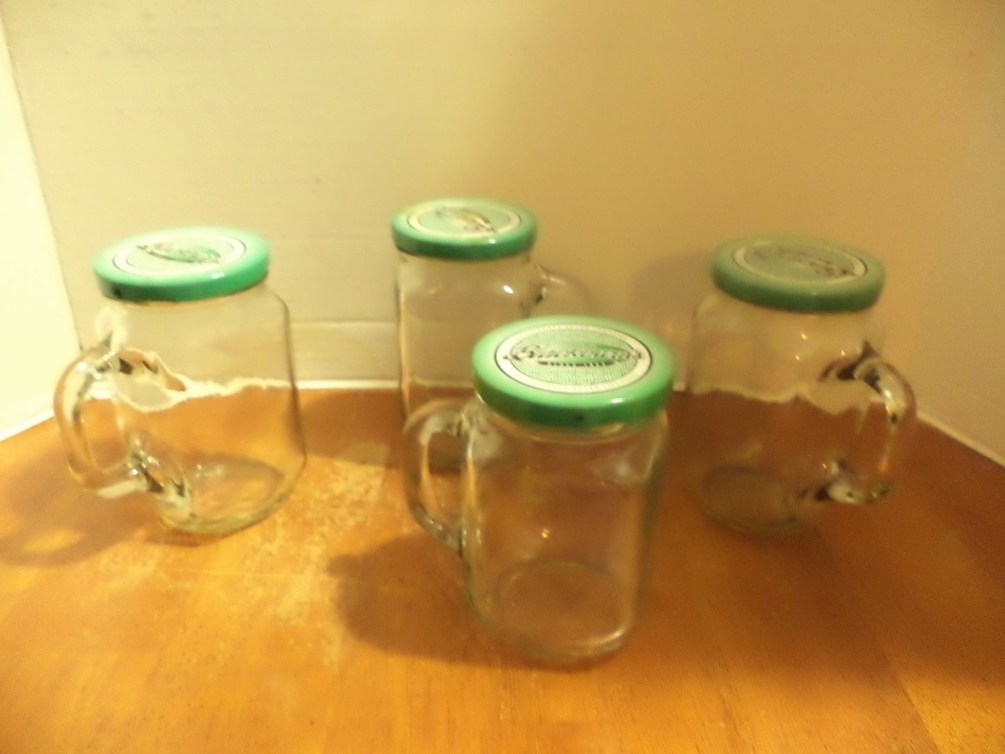 4 Blackburns July W/ Handles and Lids Glass Jars