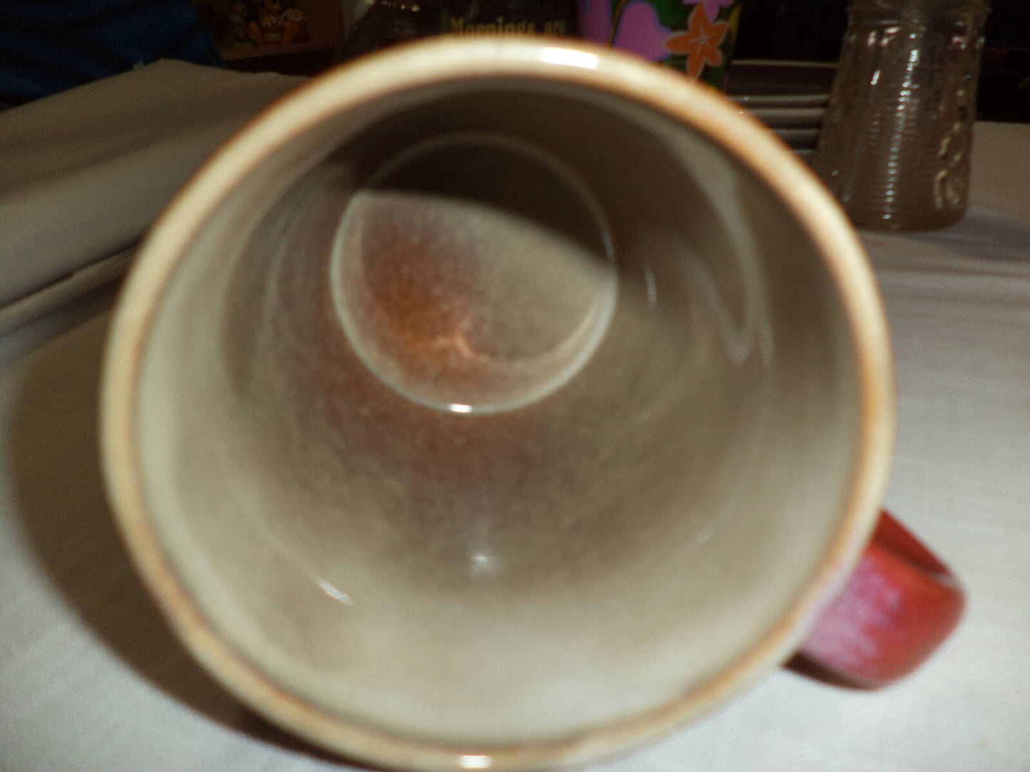 Primitive Snowman & Christmas Tree Pottery Mug Coffee Cup Brown Raised Details