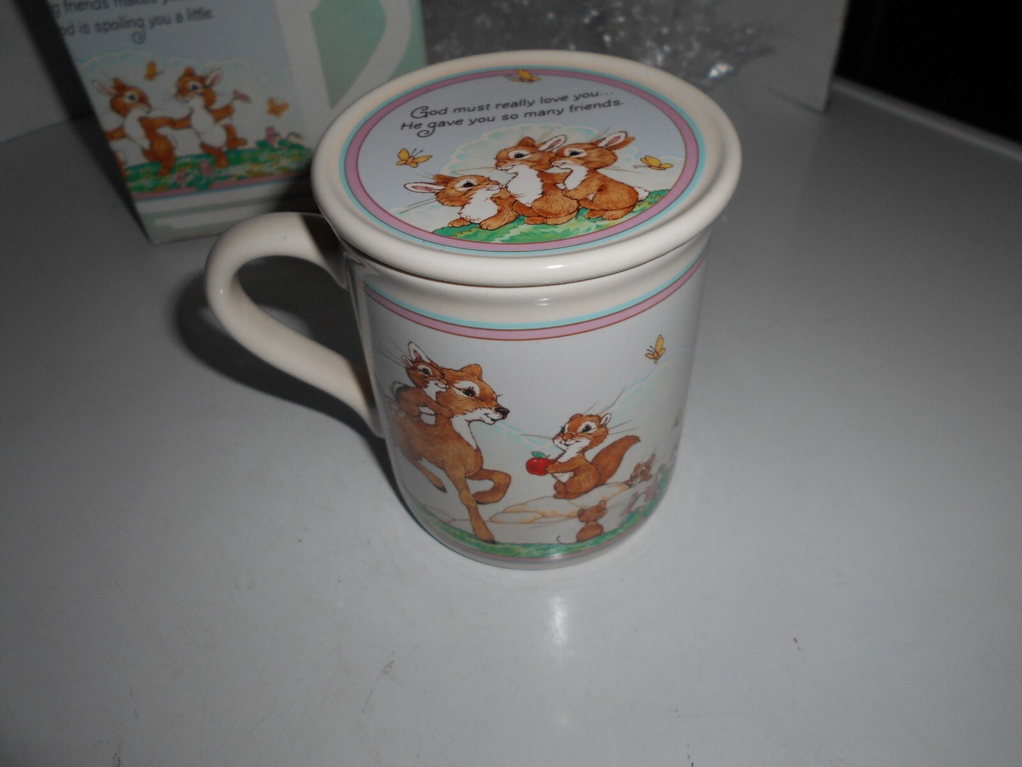 Vintage Hallmark Mug Mates 1986 “Having Friends” Coffee Cup Deer Squirrel Bunny