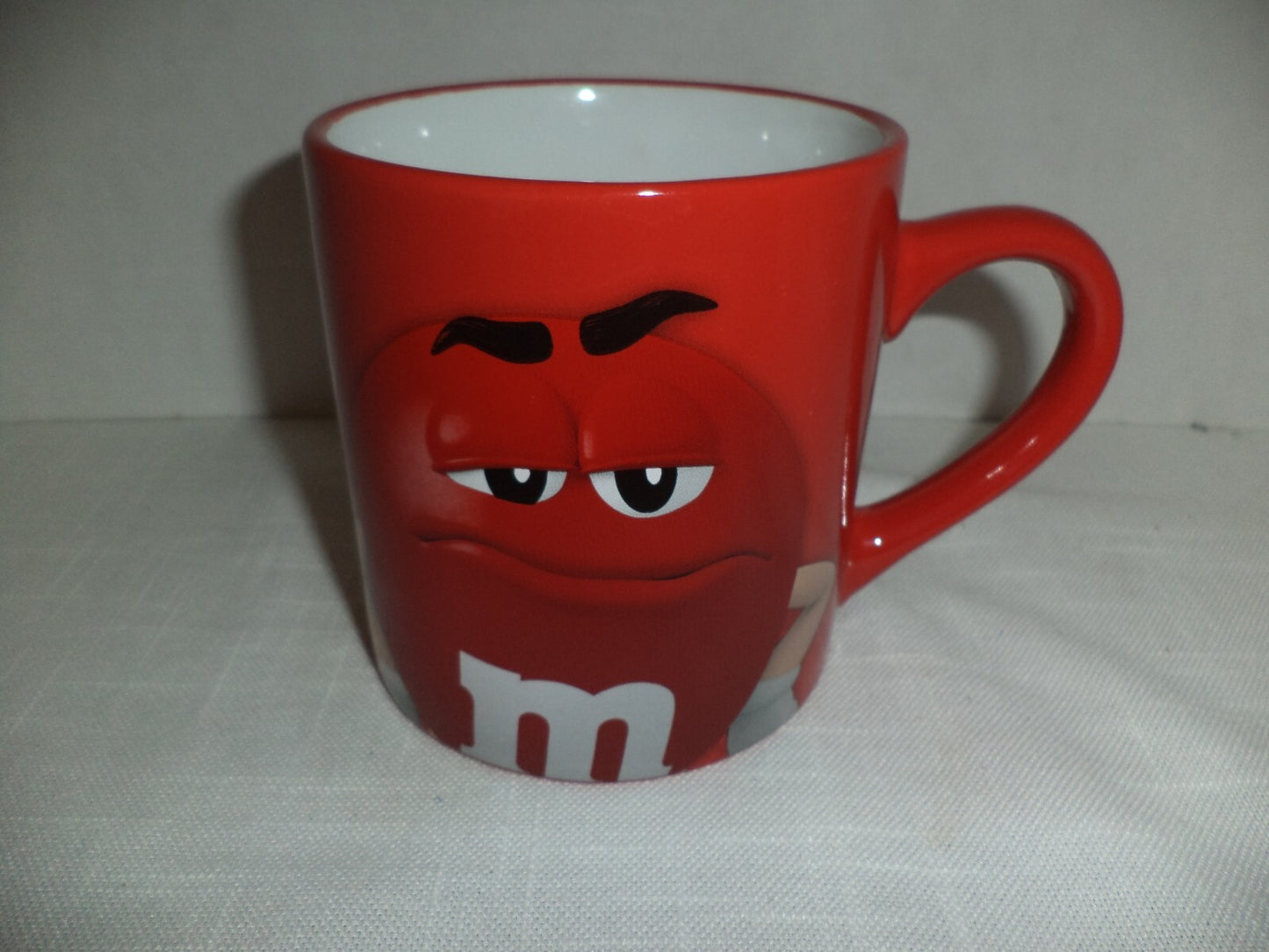 LARGE 4" RED M&M COLLECTIBLE CERAMIC COFFEE MUG DOUBLE SIDED CUP DATED 2021