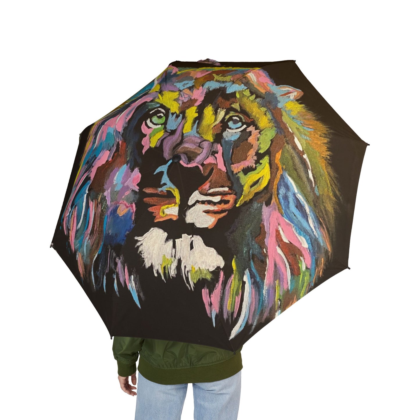 Psychedelic Lion Semi-Automatic Foldable Umbrella
