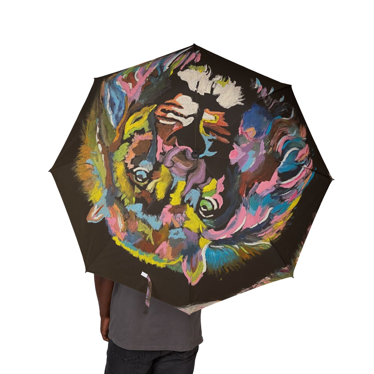 Psychedelic Lion Semi-Automatic Foldable Umbrella