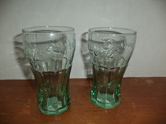 2  Libbeys Light Green Coke Glasses