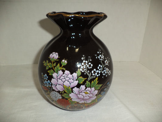 Black & Gold W/ Purple Flowers Vase