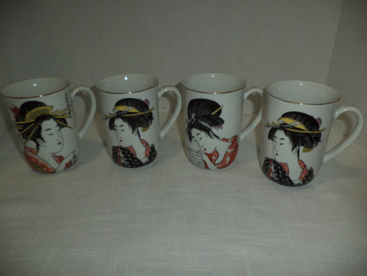 4 Japanese Geisha Girl  Mugs