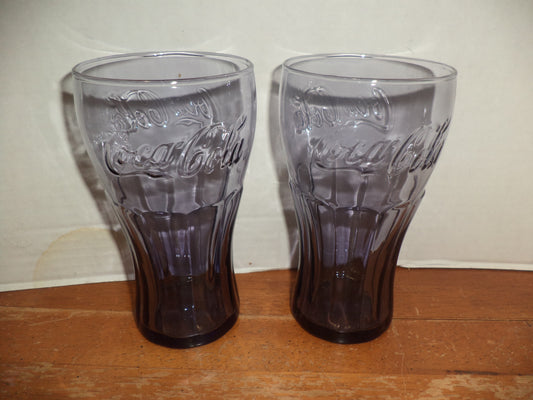 2 Tall Blue Coke Glasses