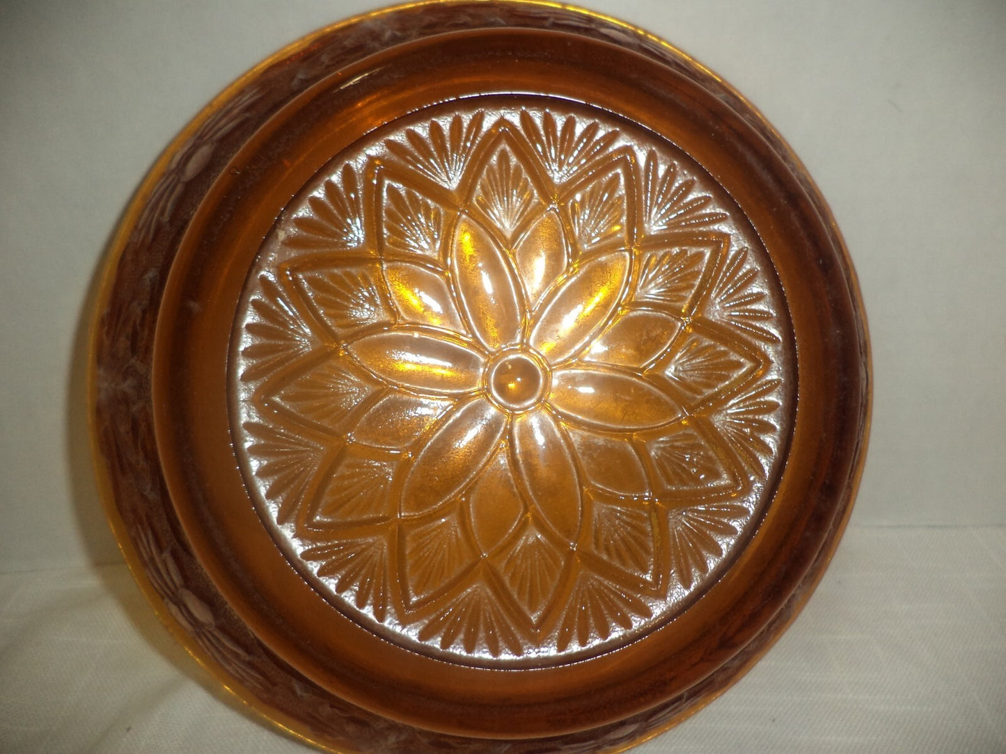 Indiana Glass Tiara Exclusives Amber Sandwich Pattern Bowls