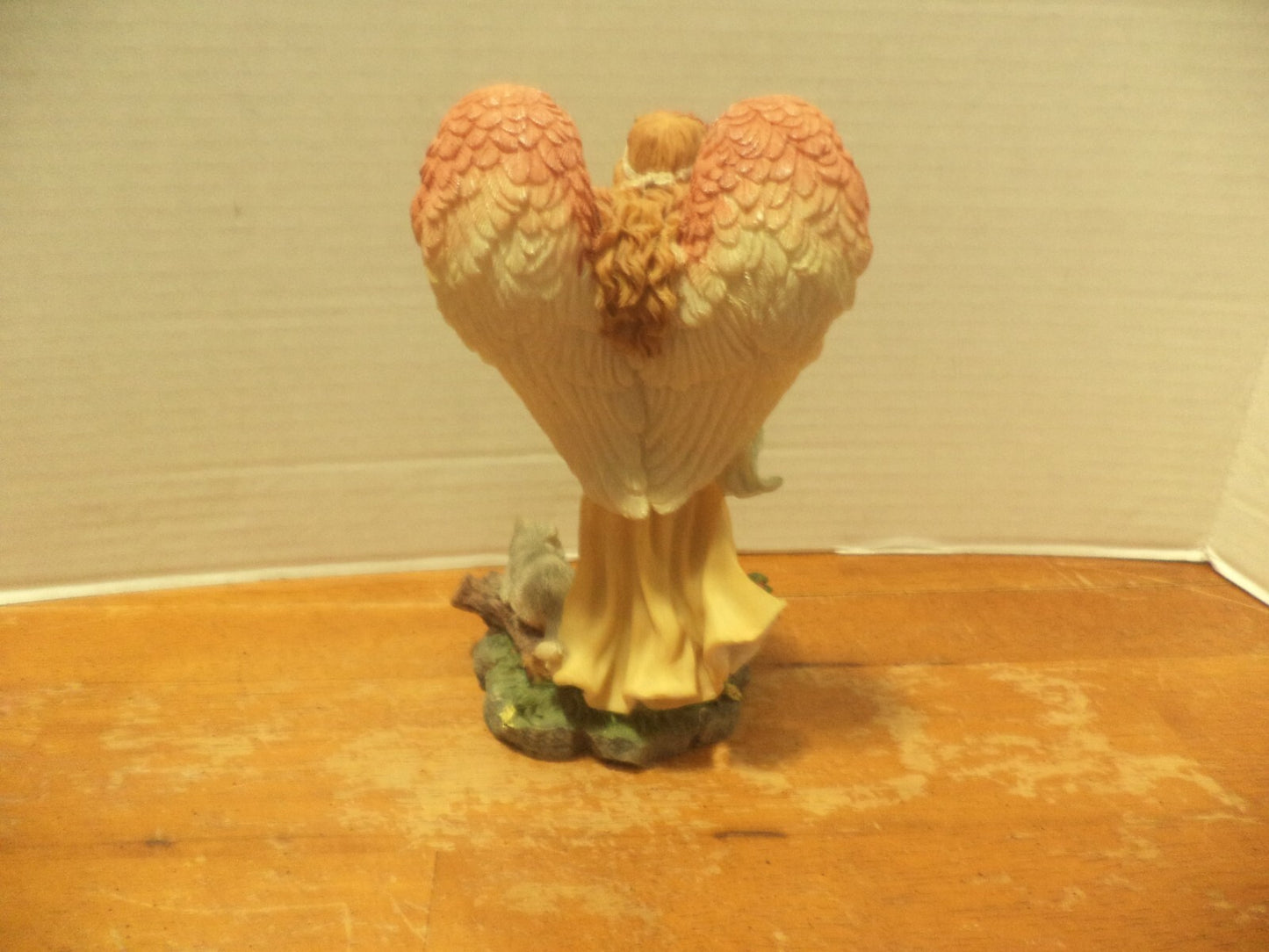 Vintage Resin 7” Angel Figurine Yellow Robe Violin Racoon Red Blue