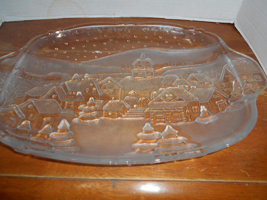 Crystal Clear Studios Embossed Winter Scene Serving Platter W/ Handles 92’ Japan