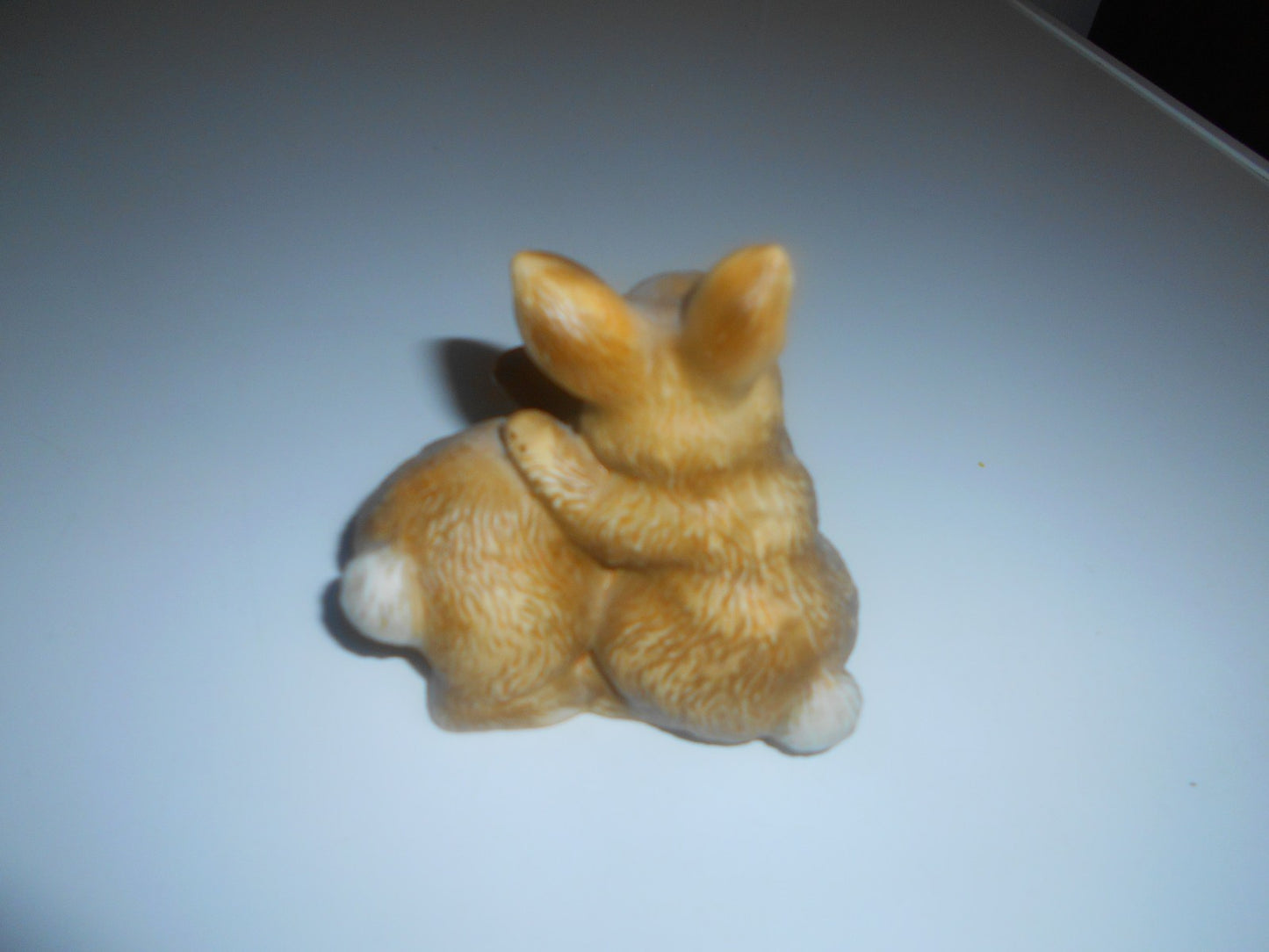 Vintage Homco #1455 Ceramic Rabbit, Brown Baby Bunny, Rabbits Cuddling Figurine