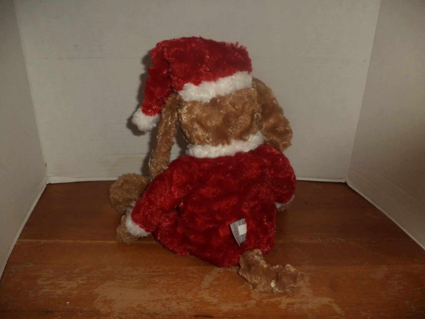 Gund Curly Plush Chestnut Puppy Dog w Red & White Suit & Santa Claus Hat NWT