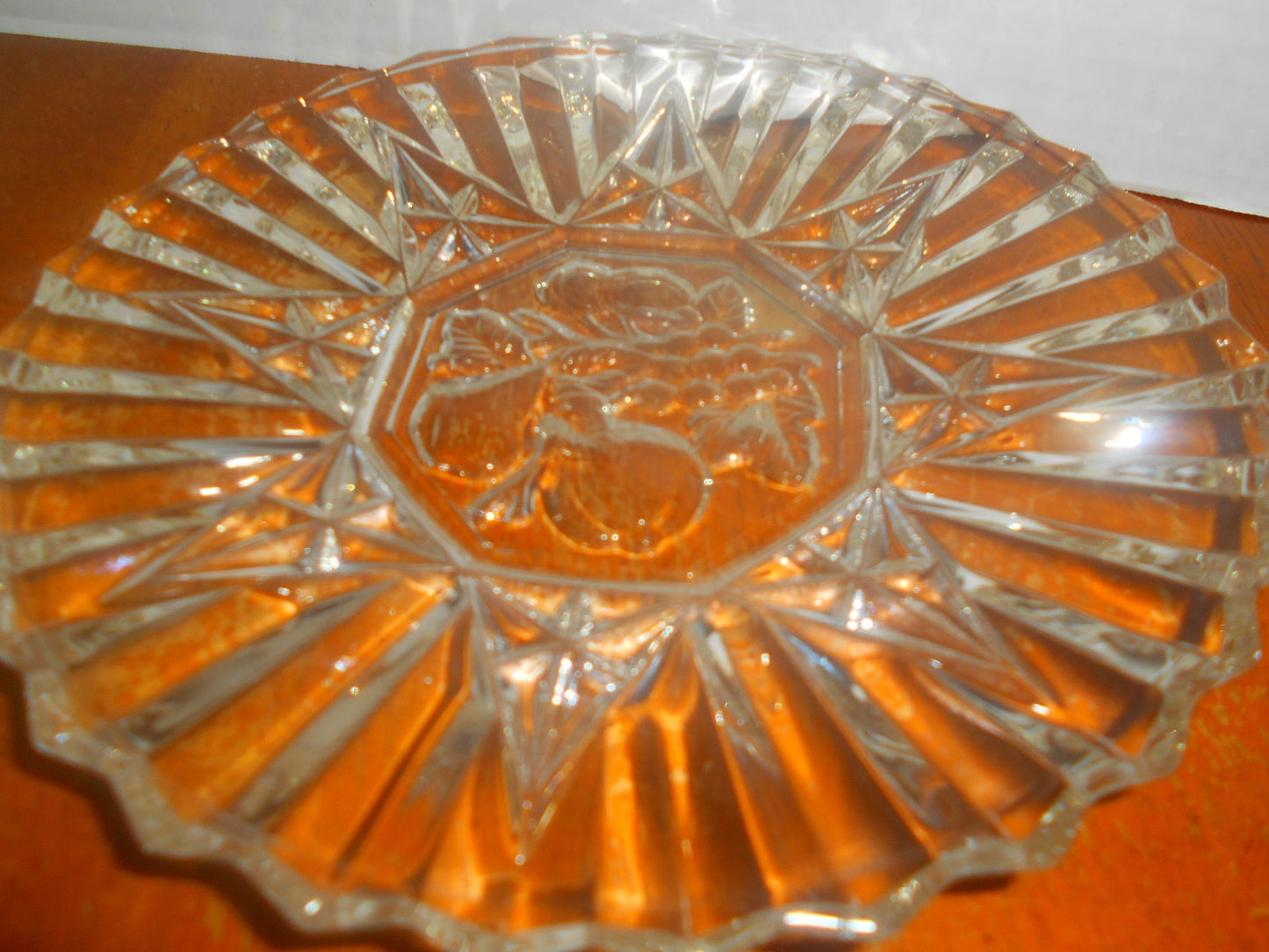 Vintage Heavy Cut Federal Glass Plate Pioneer Pattern Fruit Design 8 " Diameter