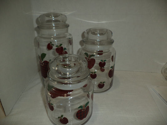 Three Glass Cherry Design Jars