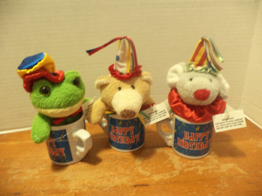 9 Happy Birthday Mini Mugs W/ Mini Plush Animals Inside