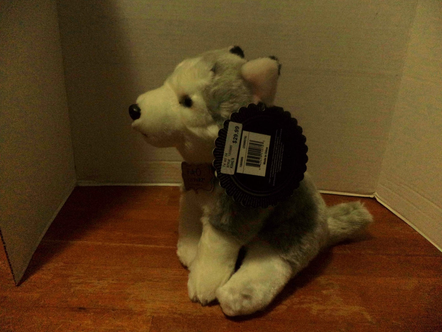 F.A.O. Scharz Grey & White Plush Dog NWT