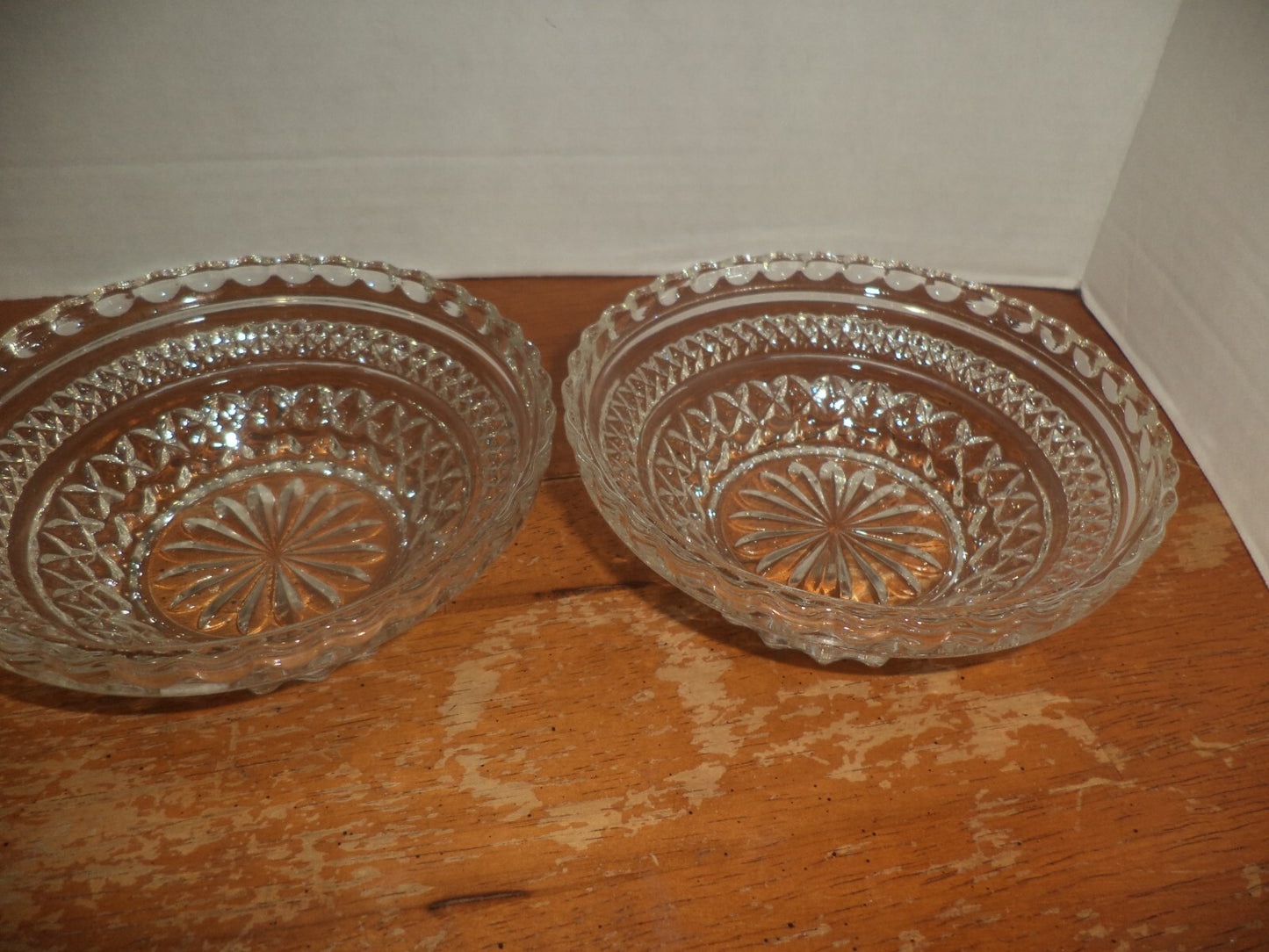 2 Anchor Hocking Pressed Glass Multi Patterned Round Bowl