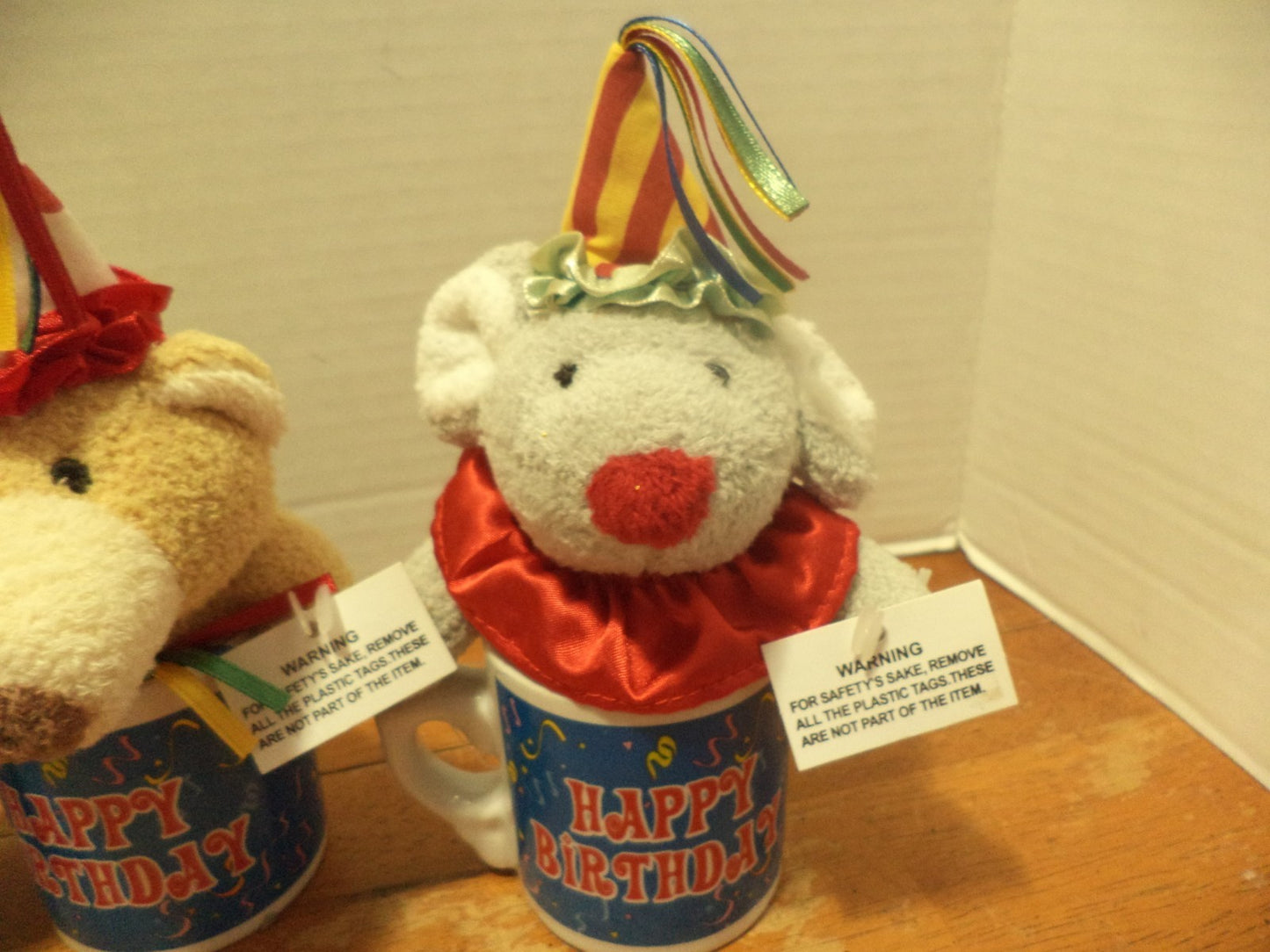 9 Happy Birthday Mini Mugs W/ Mini Plush Animals Inside