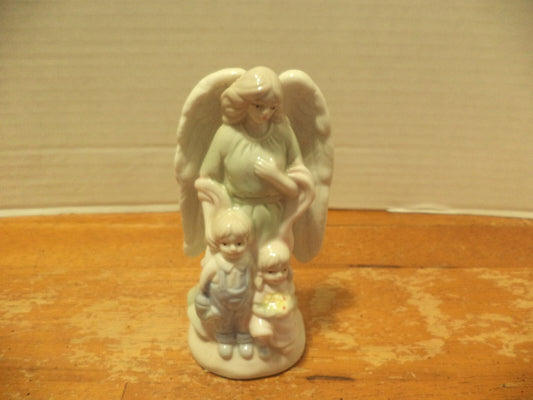 Rare Winged Guardian Angel With Children Figurine