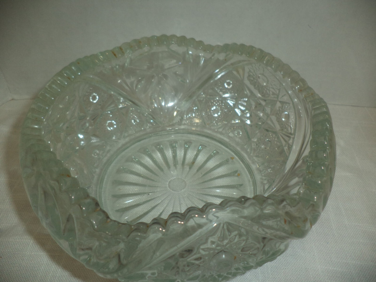 Pressed Scalloped Sawtooth Cut Glass Bowl