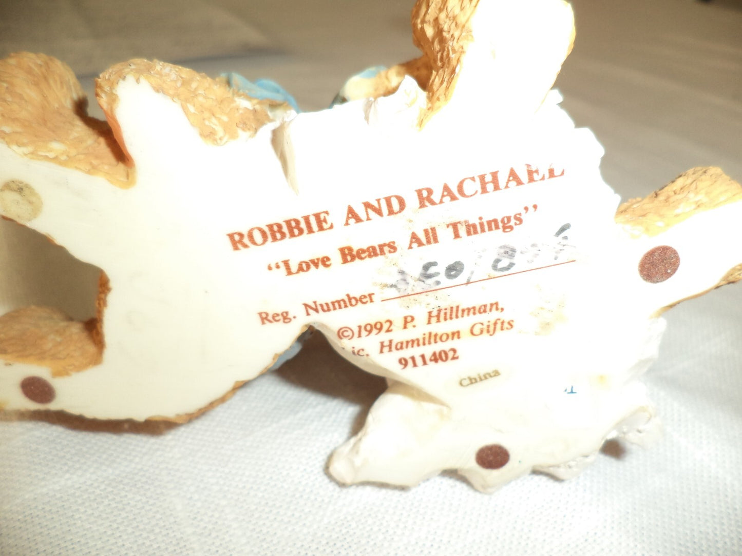 Cherished Teddies 1992 LOVE BEARS  ROBBIE & RACHAEL FIGURINE Bride Groom