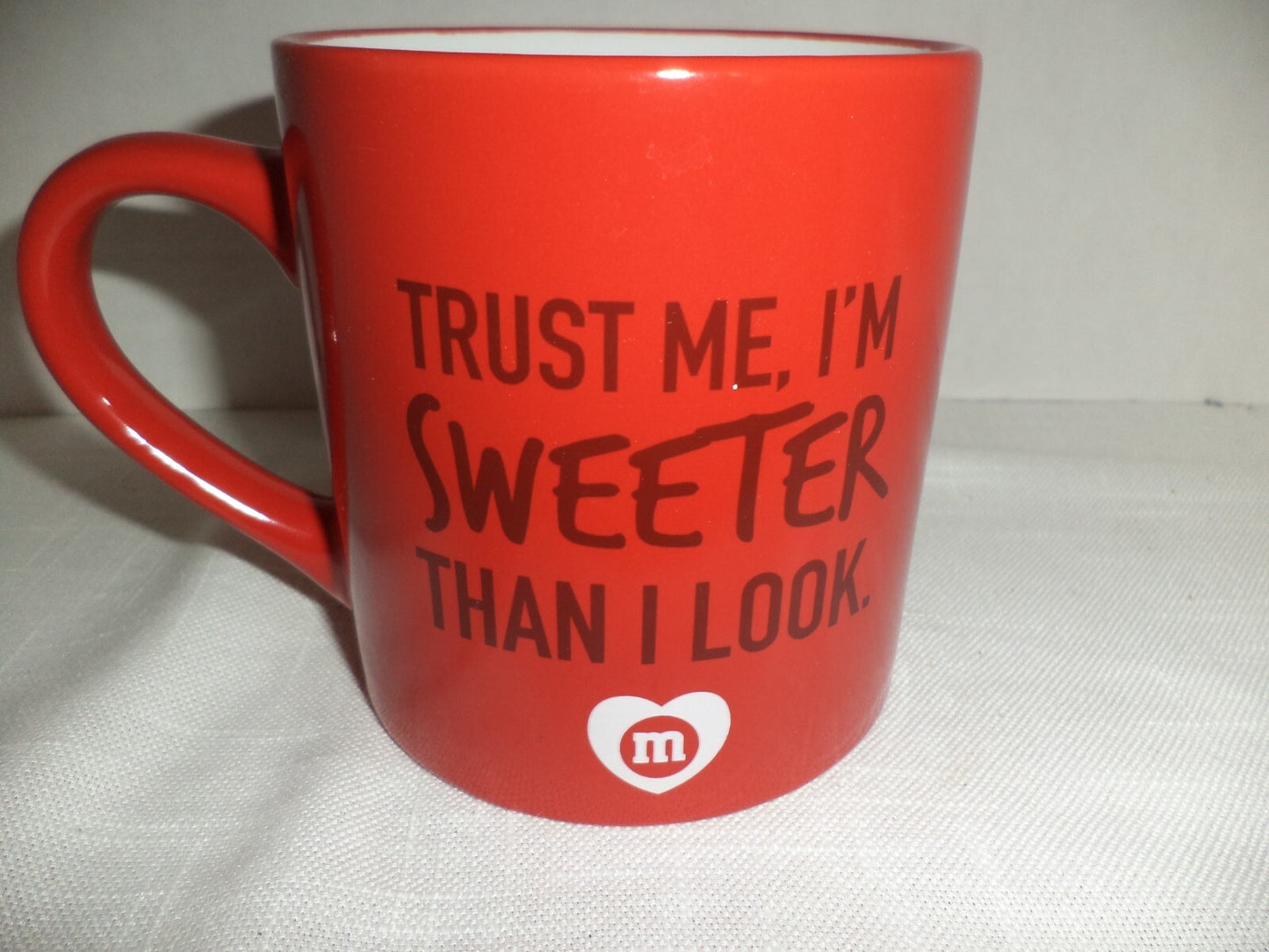 LARGE 4" RED M&M COLLECTIBLE CERAMIC COFFEE MUG DOUBLE SIDED CUP DATED  2021