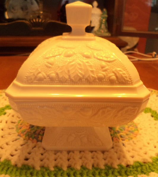 Jeannette Pink Milk Glass Covered Candy Dish