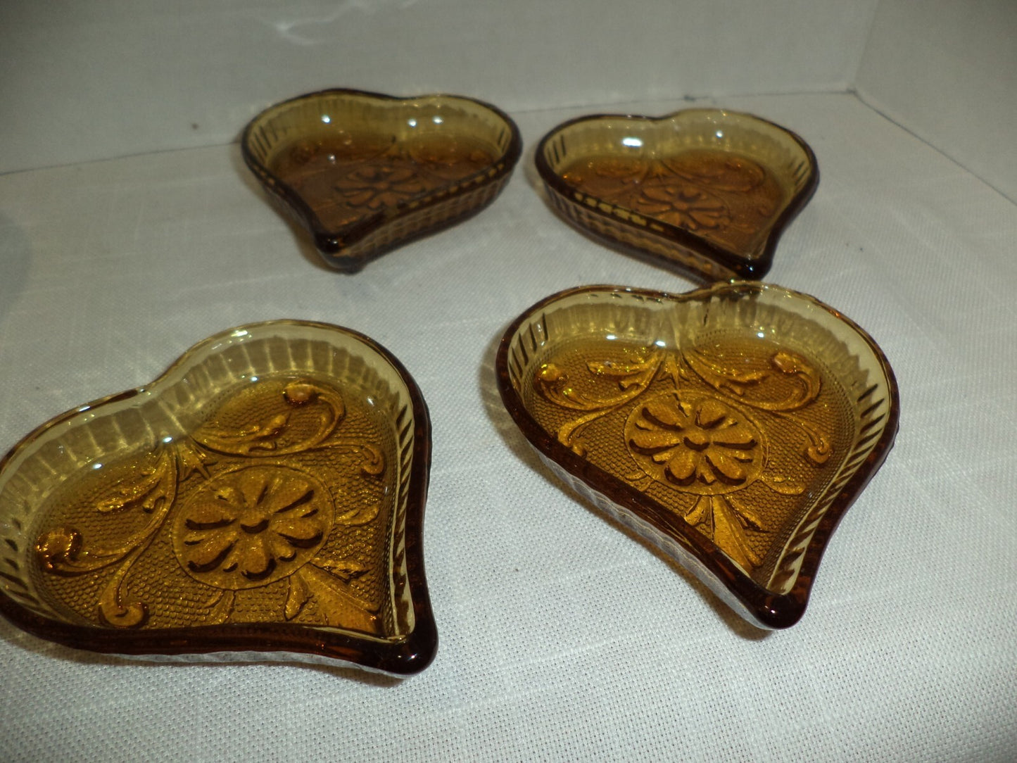 4 Indiana Tiara Amber glass Trinket/ Ring Dishes