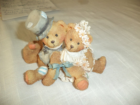 Cherished Teddies 1992 LOVE BEARS  ROBBIE & RACHAEL FIGURINE Bride Groom