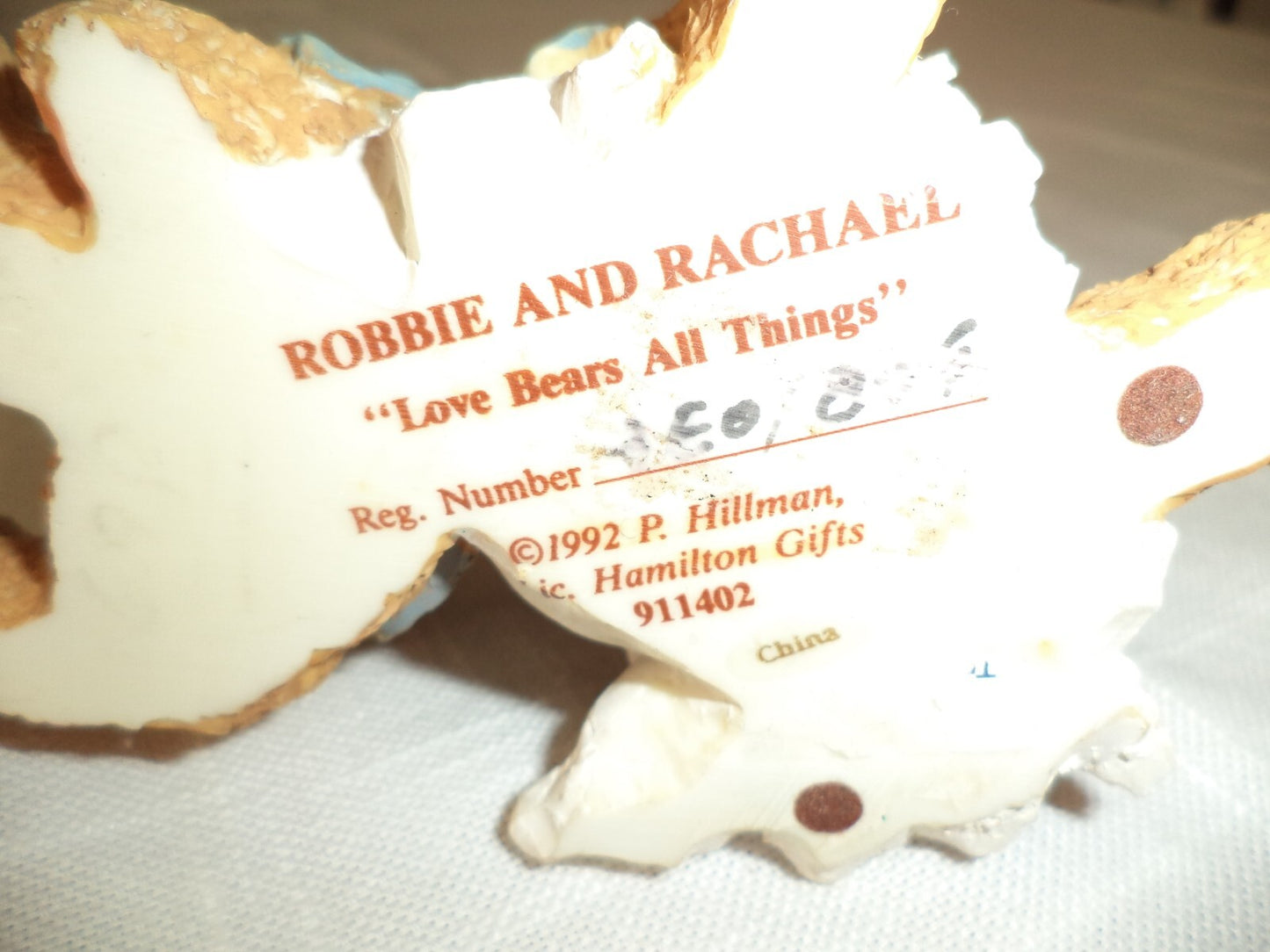 Cherished Teddies 1992 LOVE BEARS  ROBBIE & RACHAEL FIGURINE Bride Groom