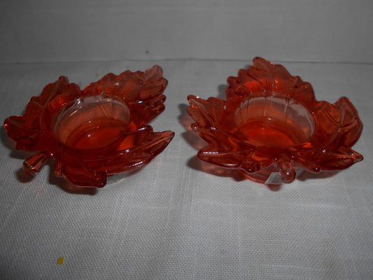 Vintage Orange Glass Maple Leaf Tealight Candle Holder