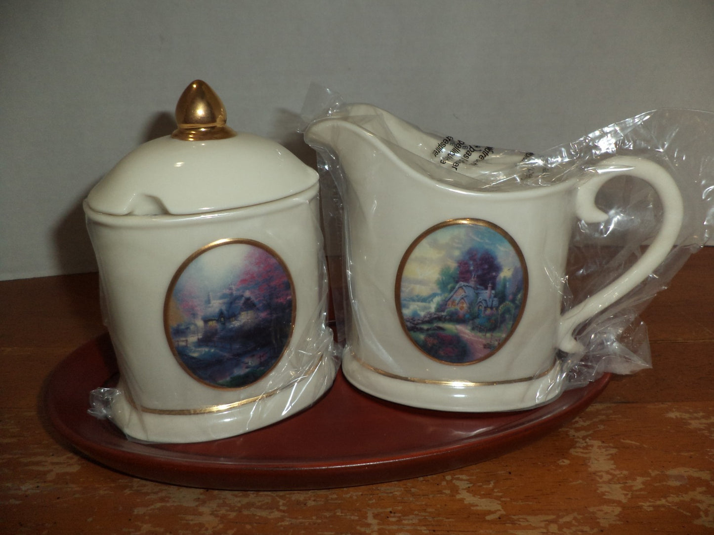 Thomas Kinkade Sugar & Creamer Set w/ Tray, Spoon & Box – Stepping Stone Cottage