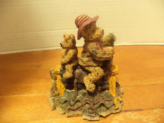 Resin Bear Sitting On Top Of Saddle On Top Of Saw Bench Figurine