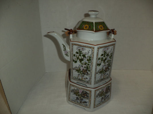 Royal Shillah Tea Pot W/ Candle Warmer W/ Bamboo Handle
