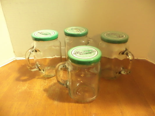 4 Blackburns July W/ Handles and Lids Glass Jars