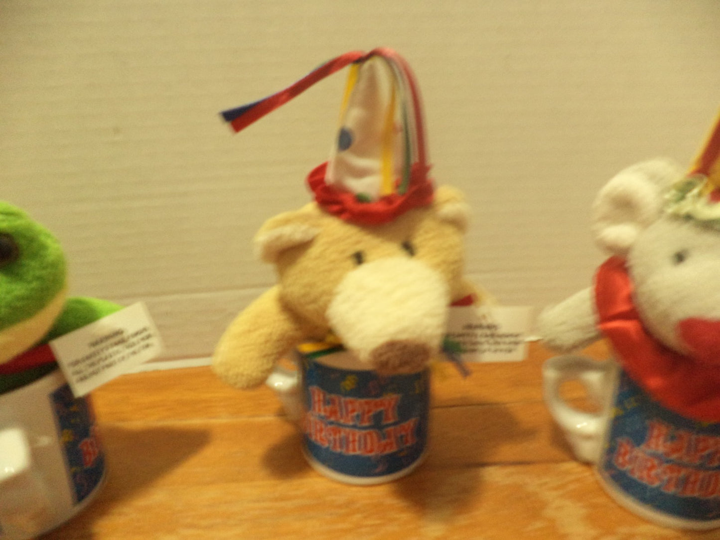 9 Happy Birthday Mini Mugs W/ Mini Plush Animals Inside