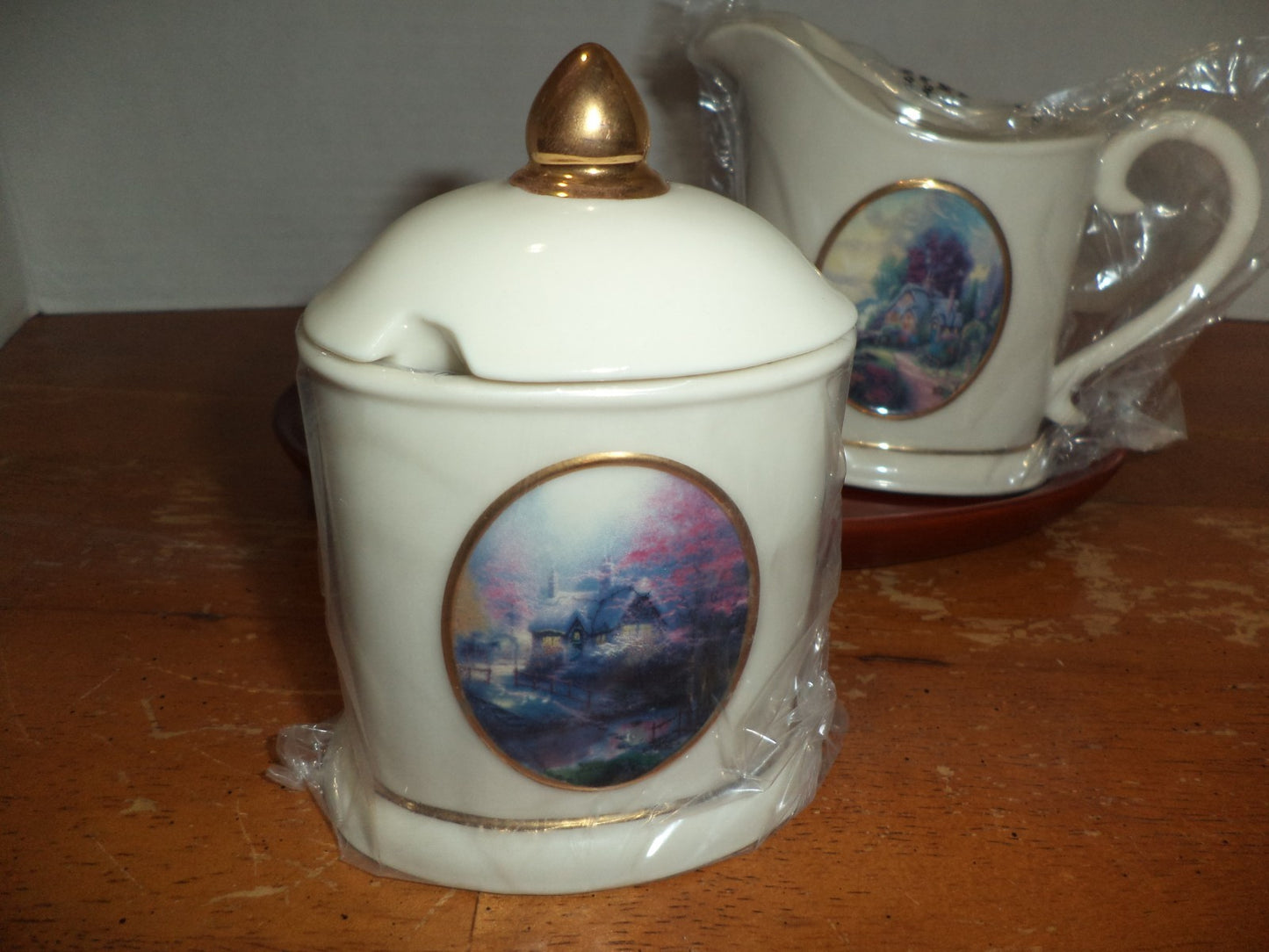 Thomas Kinkade Sugar & Creamer Set w/ Tray, Spoon & Box – Stepping Stone Cottage