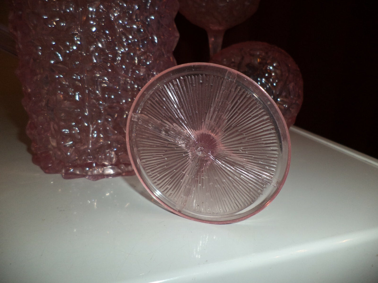 Rare Vintage Pink Cracked Ice Pitcher Set