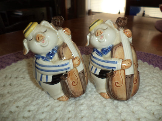 Otagiri Salt & Pepper Shakers Jazzy Pig Musicians Jazz 1990's Cello Players