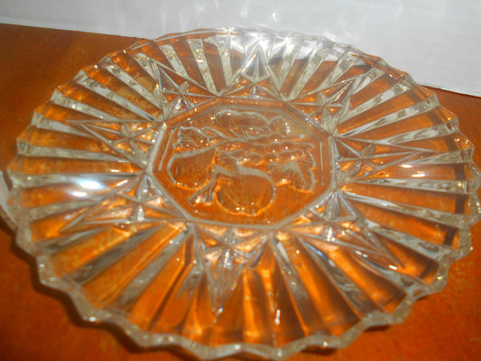 Vintage Heavy Cut Federal Glass Plate Pioneer Pattern Fruit Design 8 " Diameter