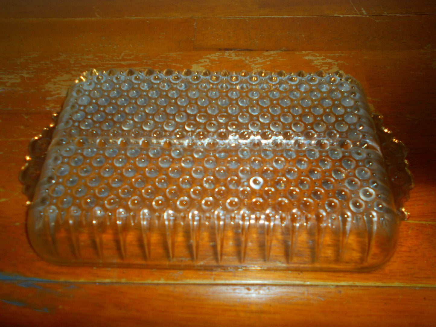Vintage Anchor Hocking Hobnail Divided Glass Rectangular Relish Dish Gold Rimmed