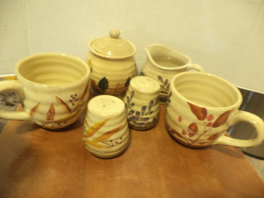 Home Trends Shadowwood Creamer,Sugar,Salt&Pepper, 2Coffee Cups