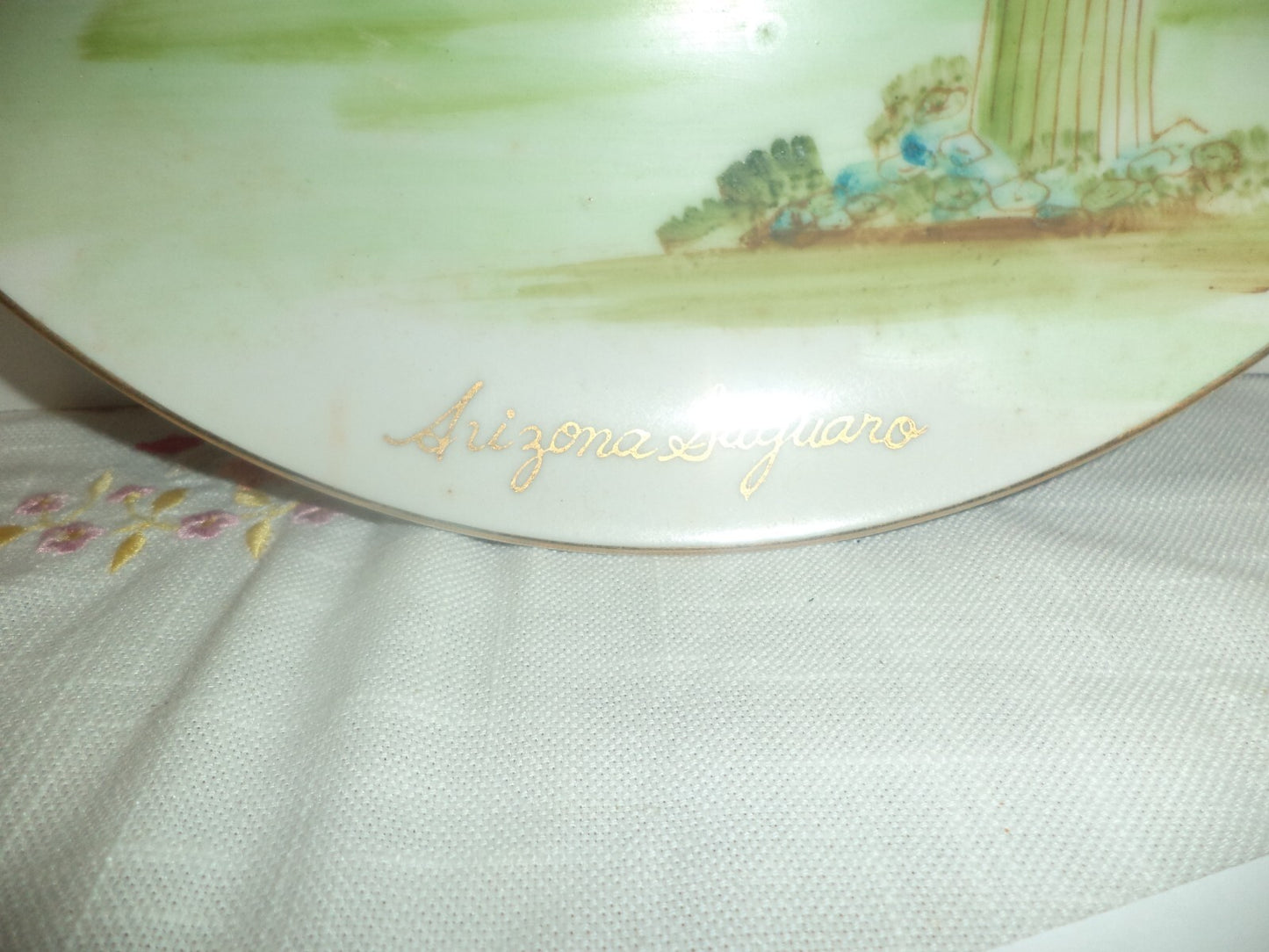 Ceramic Wall Plate Vintage 1950s Hand Painted Plate Saguaro Cactus of Arizona EC