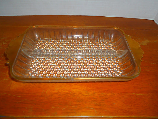 Vintage Anchor Hocking Hobnail Divided Glass Rectangular Relish Dish Gold Rimmed