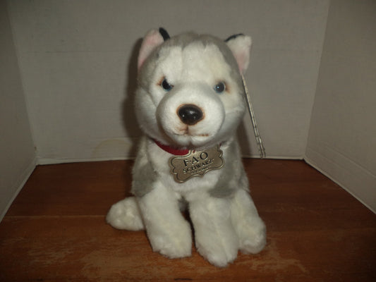 F.A.O. Scharz Grey & White Plush Dog NWT