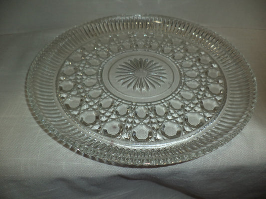 Vtg FEDERAL GLASS WINDSOR Clear BUTTON & CANE Pattern 11” Cake Plate